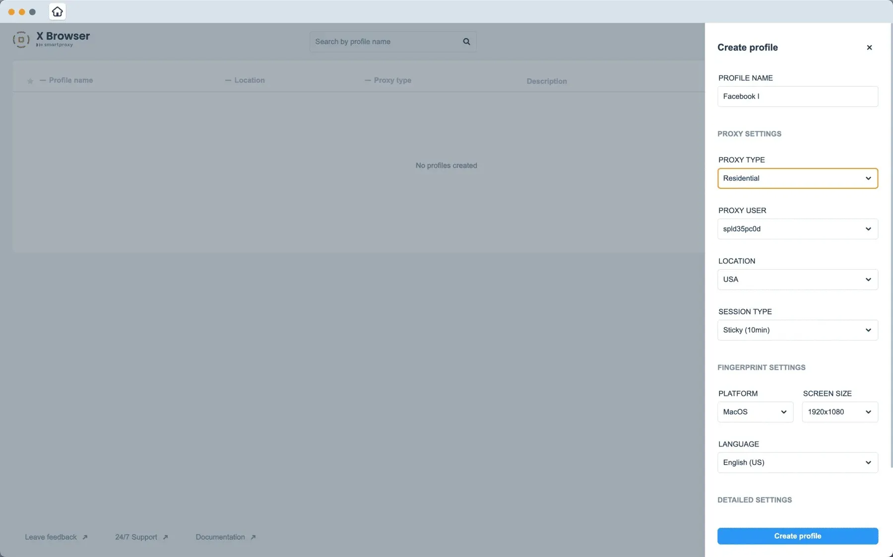 Profile Set up X Browser